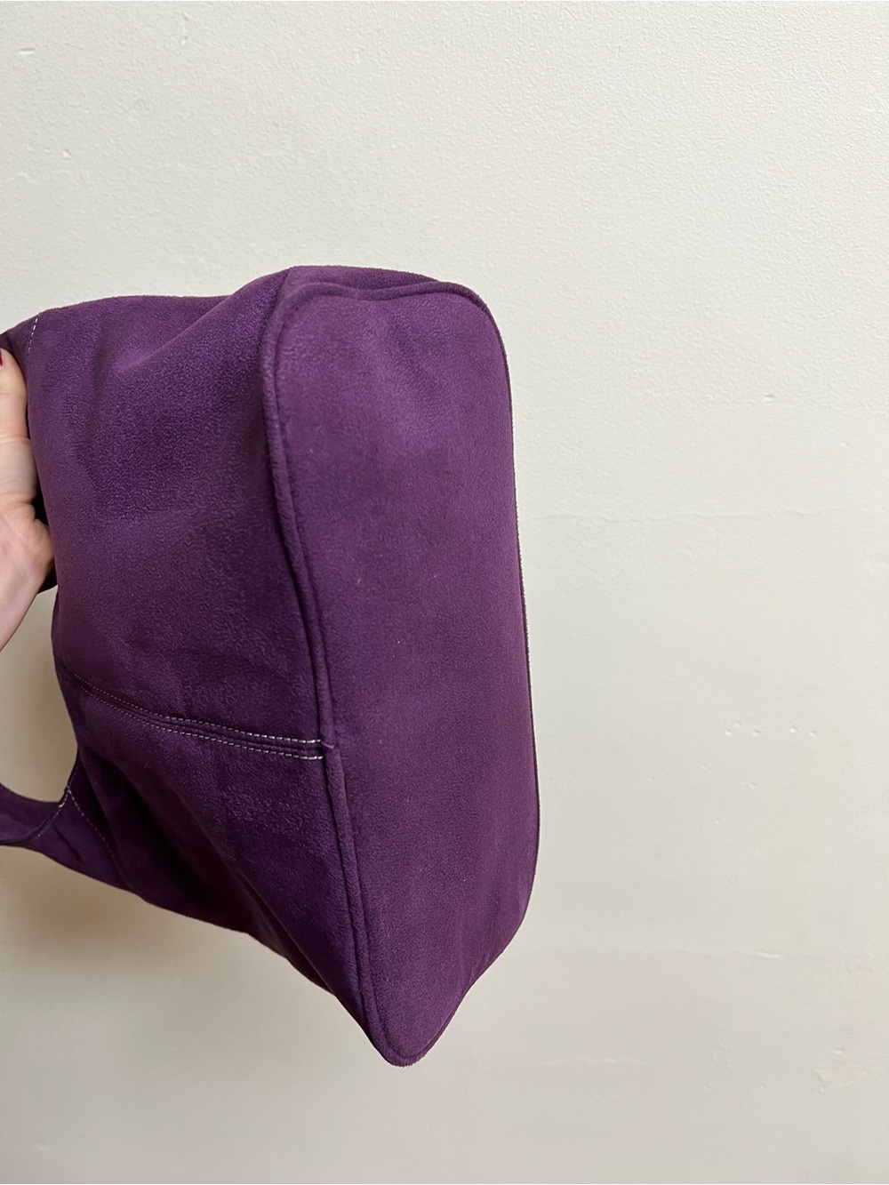 Purple faux Suede Shoulder Bag - Elegant Everyday Hobo - Picture 3 of 8
